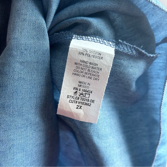 5/$25 Plus size 2X Women's Denim Embroidered Top, Ruffle Sleeves, Floral - Picture 5 of 7